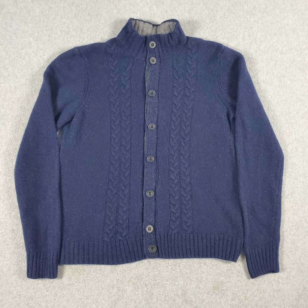 Daniele Blasi Cardigan Sweater Mens Large Navy Blue Wool Blend Cable Knit Button
